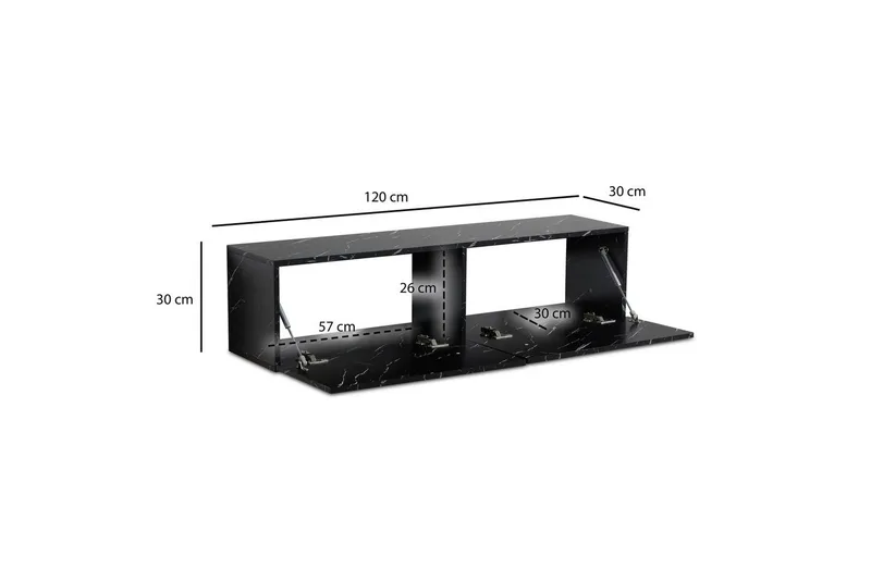 Lowboard Wohnling Folierad upphängning med luckdörr, modern Marmor, Svart, 120 cm - Marmor, Svart, 120 cm - Möbler - TV- & Mediamöbler - TV-hylla