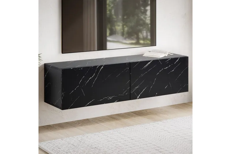 Lowboard Wohnling Folierad upphängning med luckdörr, modern Marmor, Svart, 120 cm - Marmor, Svart, 120 cm - Möbler - TV- & Mediamöbler - TV-hylla
