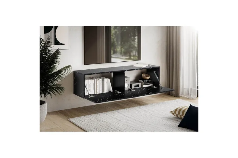 Lowboard Wohnling Folierad upphängning med luckdörr, modern Marmor, Svart, 120 cm - Marmor, Svart, 120 cm - Möbler - TV- & Mediamöbler - TV-hylla