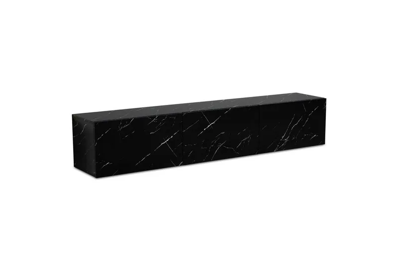Lowboard Wohnling Folierad upphängning med luckdörr, modern Marmor, Svart, 160 cm, Marmor, Svart, 160 cm