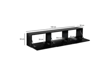 Lowboard Wohnling Folierad upphängning med luckdörr, modern Marmor, Svart, 160 cm - Marmor, Svart, 160 cm - Möbler - TV- & Mediamöbler - TV-hylla