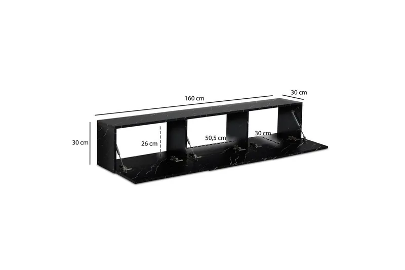 Lowboard Wohnling Folierad upphängning med luckdörr, modern Marmor, Svart, 160 cm - Marmor, Svart, 160 cm - Möbler - TV- & Mediamöbler - TV-hylla