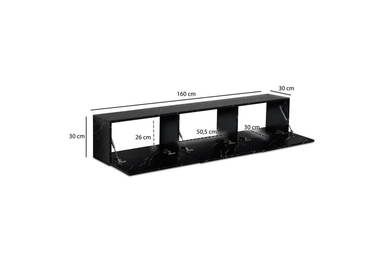 Lowboard Wohnling Folierad upphängning med luckdörr, modern Marmor, Svart, 160 cm - Marmor, Svart, 160 cm - Möbler - TV- & Mediamöbler - Mediastativ & väggfäste - Tv-stativ & Tv-väggfäste