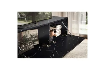 Lowboard Wohnling Folierad upphängning med luckdörr, modern Marmor, Svart, 160 cm - Marmor, Svart, 160 cm - Möbler - TV- & Mediamöbler - TV-hylla