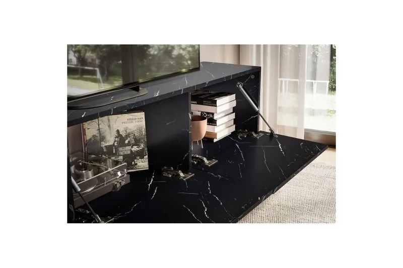 Lowboard Wohnling Folierad upphängning med luckdörr, modern Marmor, Svart, 160 cm - Marmor, Svart, 160 cm - Möbler - TV- & Mediamöbler - TV-hylla