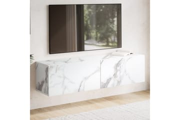 Lowboard Wohnling Folierad upphängning med luckdörr, modern Marmor, Vit, 120 cm - Marmor, Vit, 120 cm - Möbler - TV- & Mediamöbler - TV-hylla
