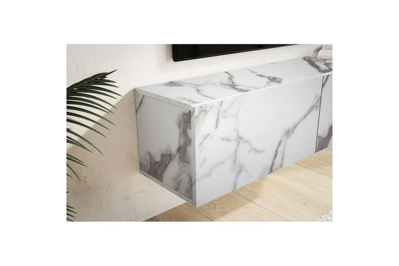 Lowboard Wohnling Folierad upphängning med luckdörr, modern Marmor, Vit, 120 cm - Marmor, Vit, 120 cm - Möbler - TV- & Mediamöbler - TV-hylla