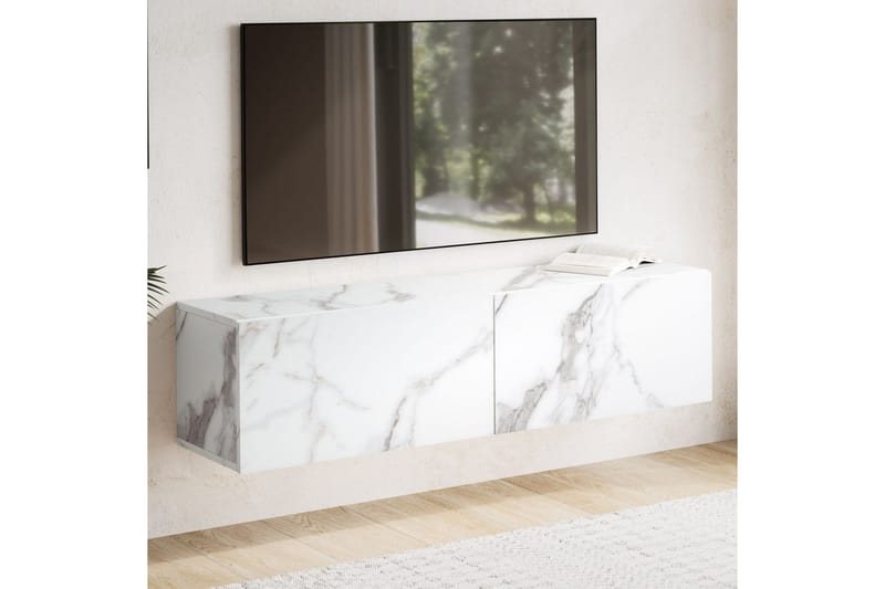 Lowboard Wohnling Folierad upphängning med luckdörr, modern Marmor, Vit, 120 cm - Marmor, Vit, 120 cm - Möbler - TV- & Mediamöbler - Mediastativ & väggfäste - Tv-stativ & Tv-väggfäste