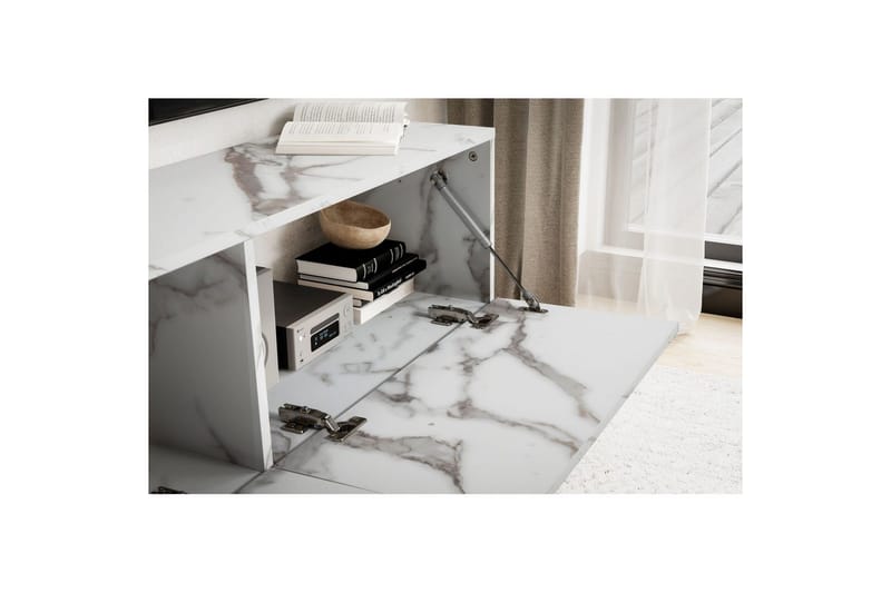Lowboard Wohnling Folierad upphängning med luckdörr, modern Marmor, Vit, 120 cm - Marmor, Vit, 120 cm - Möbler - TV- & Mediamöbler - Mediastativ & väggfäste - Tv-stativ & Tv-väggfäste