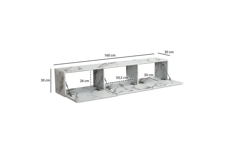 Lowboard Wohnling Folierad upphängning med luckdörr, modern Marmor, Vit, 160 cm - Marmor, Vit, 160 cm - Möbler - TV- & Mediamöbler - TV-hylla