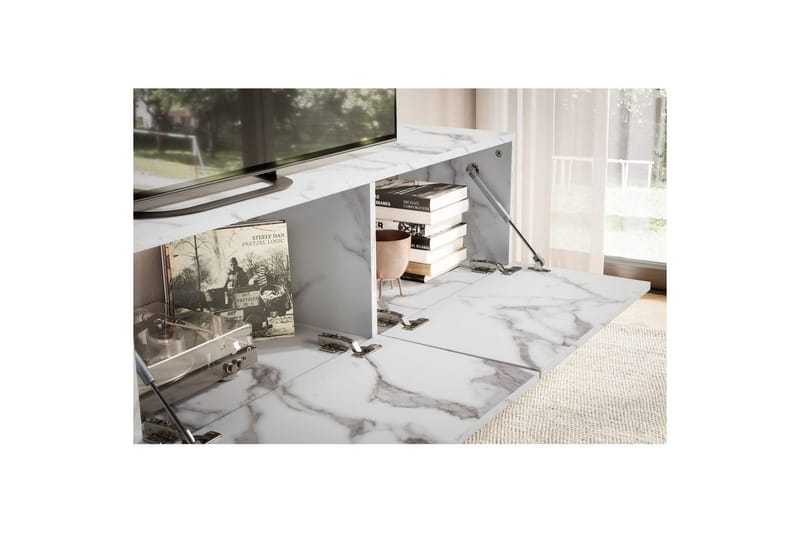 Lowboard Wohnling Folierad upphängning med luckdörr, modern Marmor, Vit, 160 cm - Marmor, Vit, 160 cm - Möbler - TV- & Mediamöbler - TV-hylla