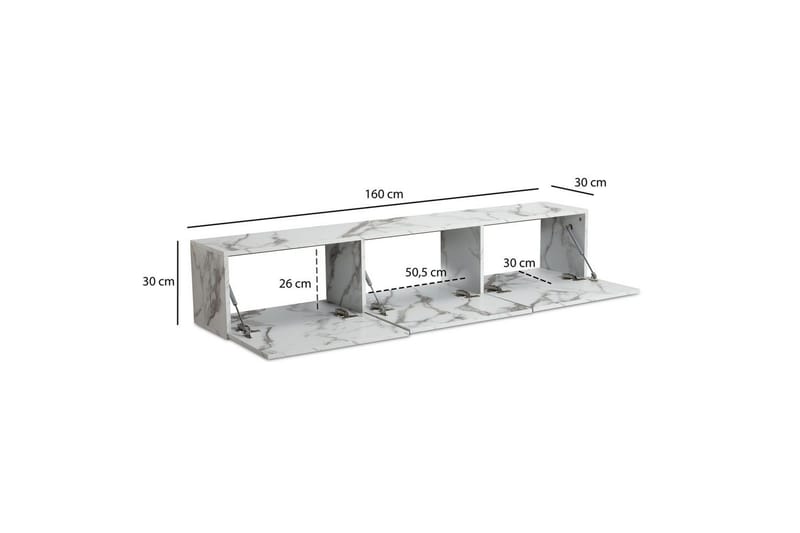 Lowboard Wohnling Folierad upphängning med luckdörr, modern Marmor, Vit, 160 cm - Marmor, Vit, 160 cm - Möbler - TV- & Mediamöbler - Mediastativ & väggfäste - Tv-stativ & Tv-väggfäste