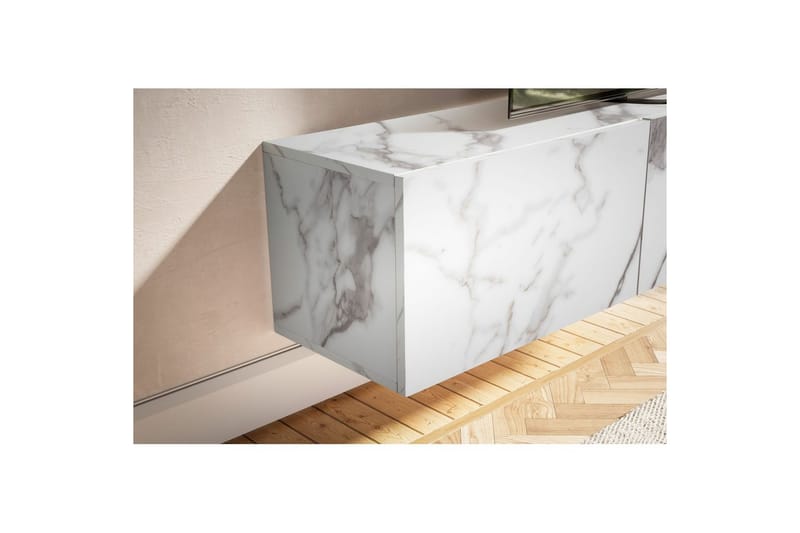 Lowboard Wohnling Folierad upphängning med luckdörr, modern Marmor, Vit, 160 cm - Marmor, Vit, 160 cm - Möbler - TV- & Mediamöbler - Mediastativ & väggfäste - Tv-stativ & Tv-väggfäste