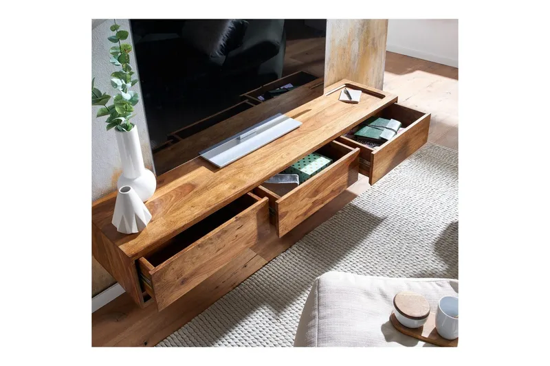 Lowboard Wohnling Massivt trä hängande med 3 lådor lantlig stil - Möbler - TV- & Mediamöbler - TV-hylla