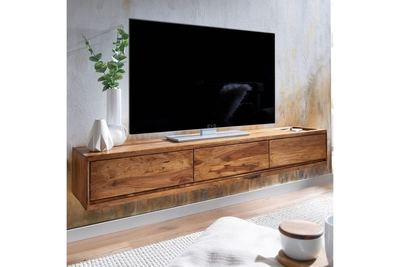 Lowboard Wohnling Massivt trä hängande med 3 lådor lantlig stil - Möbler - TV- & Mediamöbler - Mediastativ & väggfäste - Tv-stativ & Tv-väggfäste