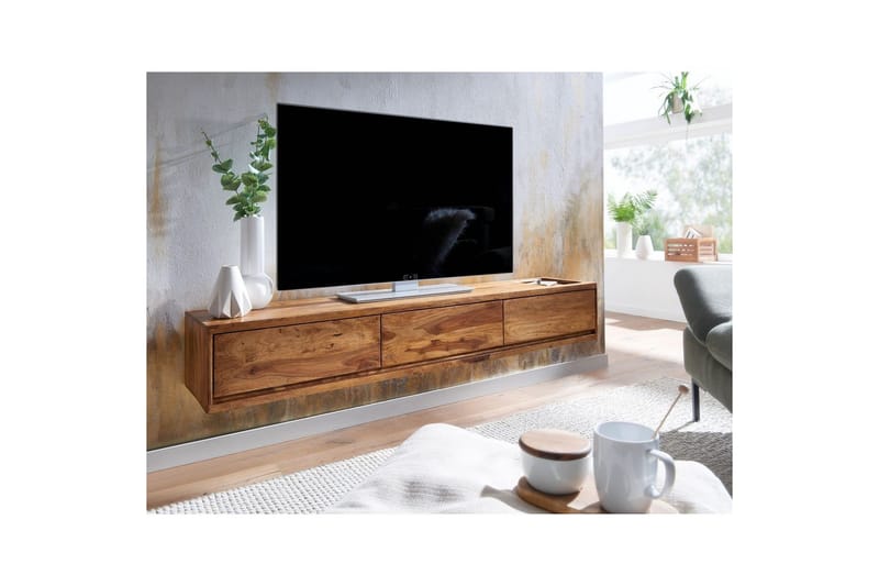 Lowboard Wohnling Massivt trä hängande med 3 lådor lantlig stil - Möbler - TV- & Mediamöbler - Mediastativ & väggfäste - Tv-stativ & Tv-väggfäste