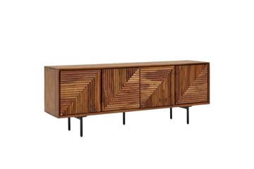 Lowboard Wohnling Massivt trä med förvaring, 4 dörrar, tryck för att öppna, lantlig stil - Möbler - TV- & Mediamöbler - TV bänk & mediabänk