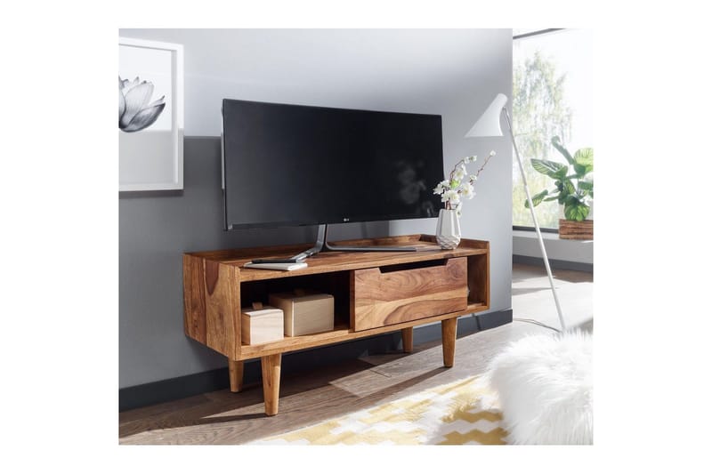 Lowboard Wohnling Massivt trä med förvaring 1 dörr trälben lantligt - Möbler - TV- & Mediamöbler - TV bänk & mediabänk