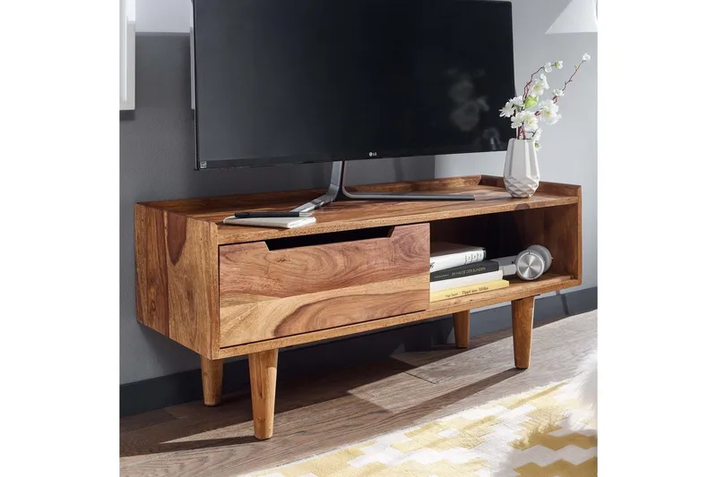 Lowboard Wohnling Massivt trä med förvaring 1 dörr trälben lantligt - Möbler - TV- & Mediamöbler - TV bänk & mediabänk