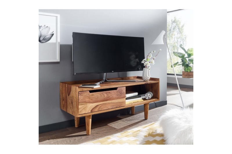 Lowboard Wohnling Massivt trä med förvaring 1 dörr trälben lantligt - Möbler - TV- & Mediamöbler - TV bänk & mediabänk