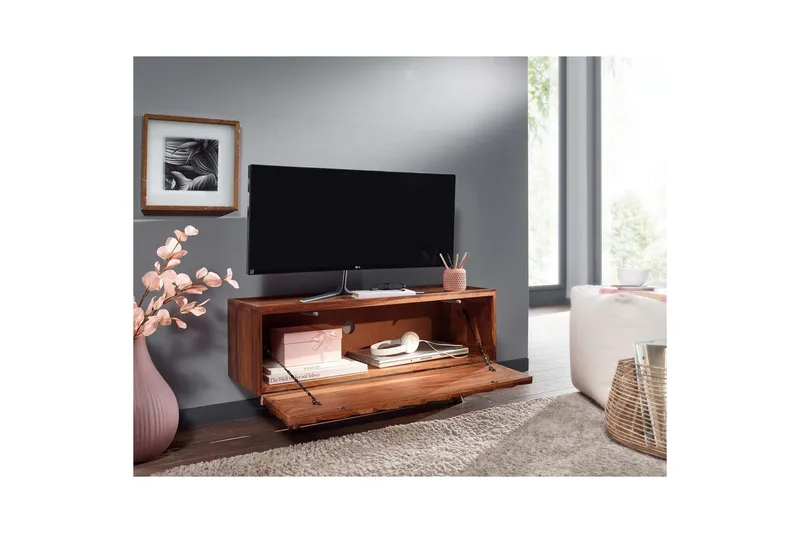 Lowboard Wohnling Massivt trä med förvaring 1 klafflucka trälben lantligt - Möbler - TV- & Mediamöbler - TV bänk & mediabänk