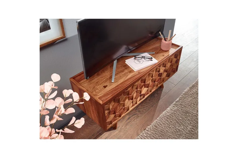 Lowboard Wohnling Massivt trä med förvaring 1 klafflucka trälben lantligt - Möbler - TV- & Mediamöbler - TV bänk & mediabänk