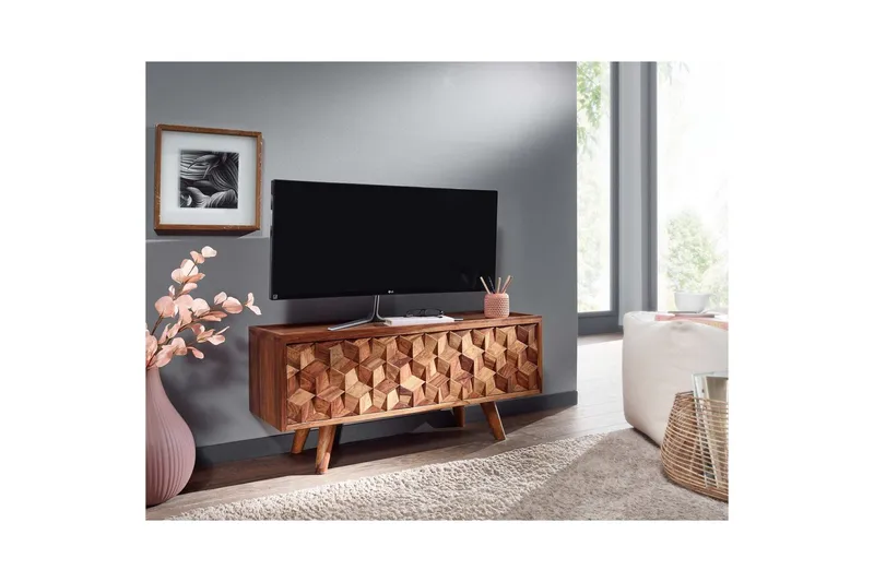 Lowboard Wohnling Massivt trä med förvaring 1 klafflucka trälben lantligt - Möbler - TV- & Mediamöbler - TV bänk & mediabänk