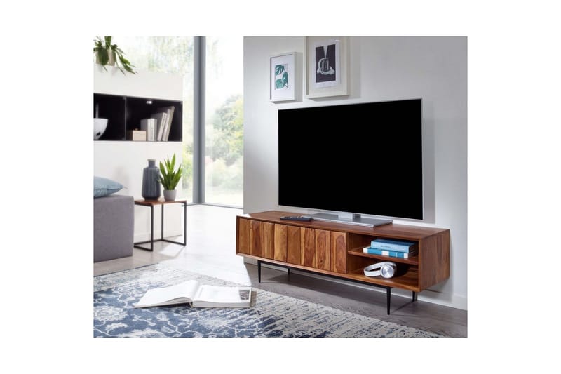 Lowboard Wohnling Massivt trä med förvaring 2 dörrar tryck för att öppna lantligt - Möbler - TV- & Mediamöbler - TV bänk & mediabänk