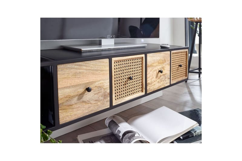 Lowboard Wohnling Metallhängande med 3 lådor i massivt trä Industriell - Möbler - TV- & Mediamöbler - Mediastativ & väggfäste - Tv-stativ & Tv-väggfäste