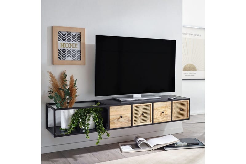 Lowboard Wohnling Metallhängande med 3 lådor i massivt trä Industriell - Möbler - TV- & Mediamöbler - Mediastativ & väggfäste - Tv-stativ & Tv-väggfäste