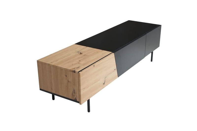 Lowboard Wohnling modernt spånskiva, 1 låda och 1 fällbar dörr, metallben, modern stil Svart, Ek - Svart, Ek - Möbler - TV- & Mediamöbler - Mediastativ & väggfäste - Tv-stativ & Tv-väggfäste