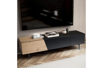 Lowboard Wohnling modernt spånskiva, 1 låda och 1 fällbar dörr, metallben, modern stil Svart, Ek - Svart, Ek - Möbler - TV- & Mediamöbler - Mediastativ & väggfäste - Tv-stativ & Tv-väggfäste
