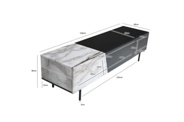Lowboard Wohnling modernt spånskiva, 1 låda och 1 fällbar dörr, metallben, modern stil Svart, marmor vit - Svart, marmor vit - Möbler - TV- & Mediamöbler - Mediastativ & väggfäste - Tv-stativ & Tv-väggfäste