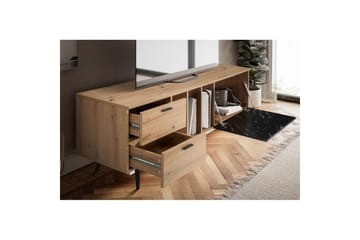 Lowboard Wohnling modernt spånskiva, 2 lådor, 1 dörr, förvaringsbrickor, metallben, modern stil Ek, Marmor, Svart - Ek, Marmor, Svart - Möbler - TV- & Mediamöbler - Mediastativ & väggfäste - Tv-stativ & Tv-väggfäste