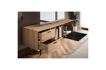Lowboard Wohnling modernt spånskiva, 2 lådor, 1 dörr, förvaringsbrickor, metallben, modern stil Ek, Marmor, Svart - Ek, Marmor, Svart - Möbler - TV- & Mediamöbler - TV bänk & mediabänk