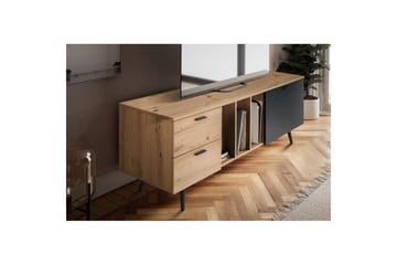 Lowboard Wohnling modernt spånskiva, 2 lådor, 1 dörr, förvaringsbrickor, metallben, modern stil Ek - Ek - Möbler - TV- & Mediamöbler - Mediastativ & väggfäste - Tv-stativ & Tv-väggfäste