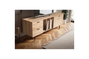 Lowboard Wohnling modernt spånskiva, 2 lådor, 1 dörr, förvaringsbrickor, metallben, modern stil Svart, Ek - Svart, Ek - Möbler - TV- & Mediamöbler - TV bänk & mediabänk