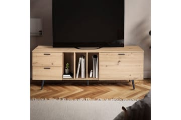 Lowboard Wohnling modernt spånskiva, 2 lådor, 1 dörr, förvaringsbrickor, metallben, modern stil Svart, Ek - Svart, Ek - Möbler - TV- & Mediamöbler - TV bänk & mediabänk