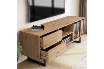 Lowboard Wohnling modernt spånskiva, 2 lådor, förvaringsbrickor, metallben, modern stil Ek - Ek - Möbler - TV- & Mediamöbler - TV bänk & mediabänk