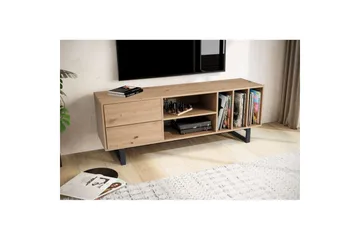 Lowboard Wohnling modernt spånskiva, 2 lådor, förvaringsbrickor, metallben, modern stil Ek - Ek - Möbler - TV- & Mediamöbler - TV bänk & mediabänk