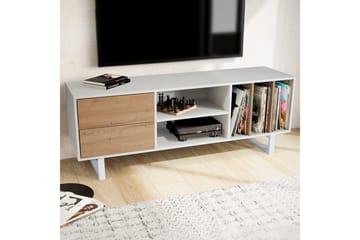 Lowboard Wohnling modernt spånskiva, 2 lådor, förvaringsbrickor, metallben, modern stil Vit, ek - Vit, ek - Möbler - TV- & Mediamöbler - TV bänk & mediabänk