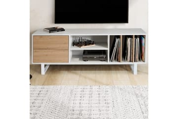 Lowboard Wohnling modernt spånskiva, 2 lådor, förvaringsbrickor, metallben, modern stil Vit, ek - Vit, ek - Möbler - TV- & Mediamöbler - TV bänk & mediabänk