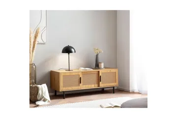 Lowboard Wohnling spånskiva folierad med 2 skjutdörrar, wienflät, modern stil Ek - Ek - Möbler - TV- & Mediamöbler - TV bänk & mediabänk