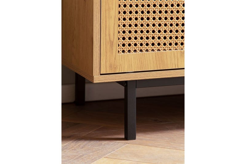 Lowboard Wohnling spånskiva folierad med 2 skjutdörrar, wienflät, modern stil Ek - Ek - Möbler - TV- & Mediamöbler - TV bänk & mediabänk