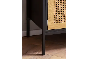 Lowboard Wohnling spånskiva folierad med 2 skjutdörrar, wienflät, modern stil Svart, Ek - Svart, Ek - Möbler - TV- & Mediamöbler - TV bänk & mediabänk