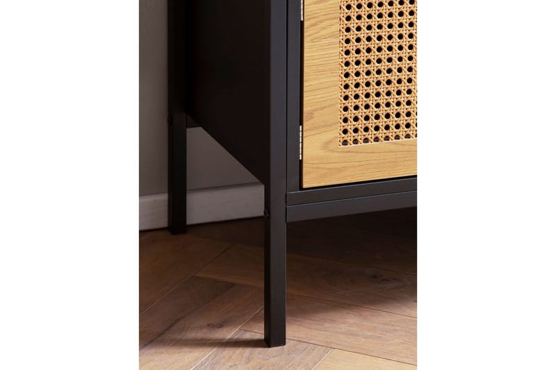 Lowboard Wohnling spånskiva folierad med 2 skjutdörrar, wienflät, modern stil Svart, Ek - Svart, Ek - Möbler - TV- & Mediamöbler - TV bänk & mediabänk