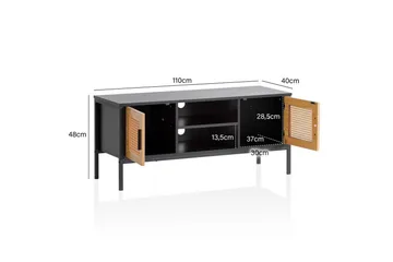 Lowboard Wohnling spånskiva folierad med 2 skjutdörrar, wienflät, modern stil Svart, Ek - Svart, Ek - Möbler - TV- & Mediamöbler - TV bänk & mediabänk