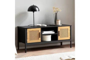 Lowboard Wohnling spånskiva folierad med 2 skjutdörrar, wienflät, modern stil Svart, Ek - Svart, Ek - Möbler - TV- & Mediamöbler - TV bänk & mediabänk