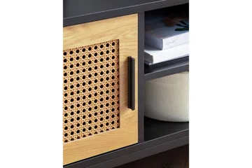 Lowboard Wohnling spånskiva folierad med 2 skjutdörrar, wienflät, modern stil Svart, Ek - Svart, Ek - Möbler - TV- & Mediamöbler - TV bänk & mediabänk