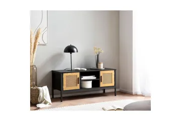 Lowboard Wohnling spånskiva folierad med 2 skjutdörrar, wienflät, modern stil Svart, Ek - Svart, Ek - Möbler - TV- & Mediamöbler - TV bänk & mediabänk